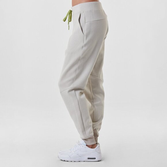 Stone Beige Casual Lounge Sweatpants Ribbed Hem with Light Lime Green Drawstring - Picture 4 of 6